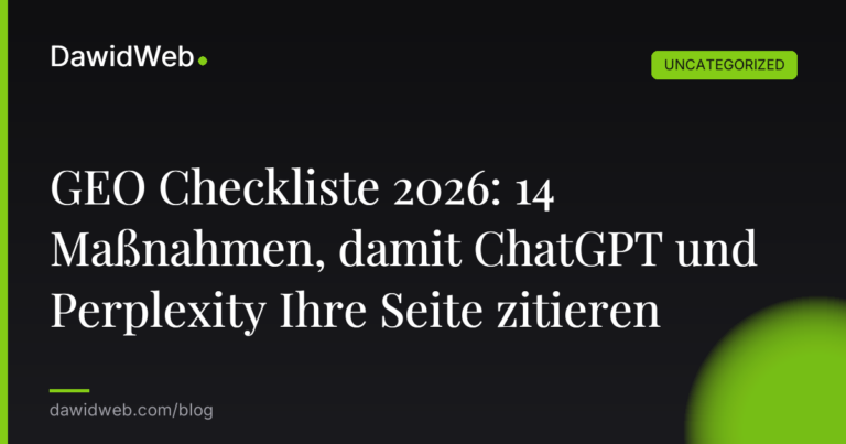 Okładka artykułu: GEO Checkliste 2026: 14 Maßnahmen, damit ChatGPT und Perplexity Ihre Seite zitieren