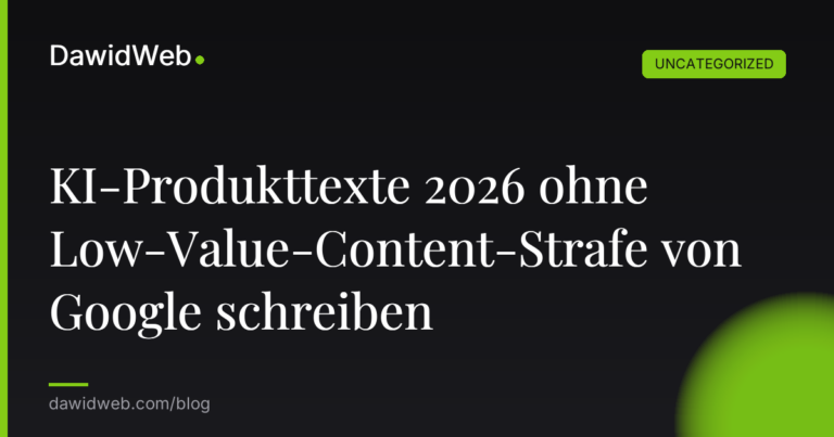 Okładka artykułu: KI-Produkttexte 2026 ohne Low-Value-Content-Strafe von Google schreiben