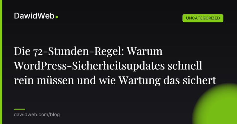 Okładka artykułu: Die 72-Stunden-Regel: Warum WordPress-Sicherheitsupdates schnell rein müssen und wie Wartung das sichert