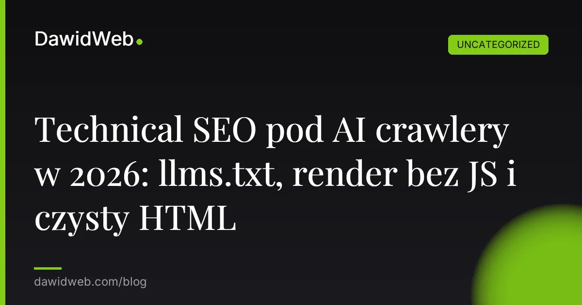 Technical SEO pod AI crawlery w 2026: llms.txt, render bez JS i czysty HTML