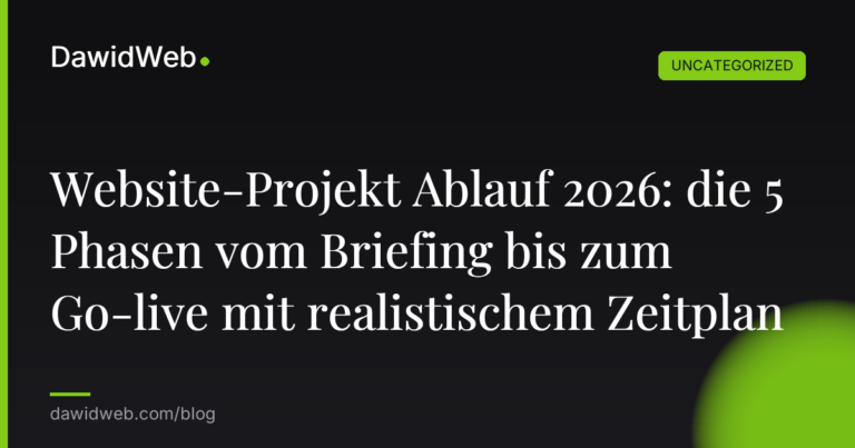 Okładka artykułu: Website-Projekt Ablauf 2026: die 5 Phasen vom Briefing bis zum Go-live mit realistischem Zeitplan